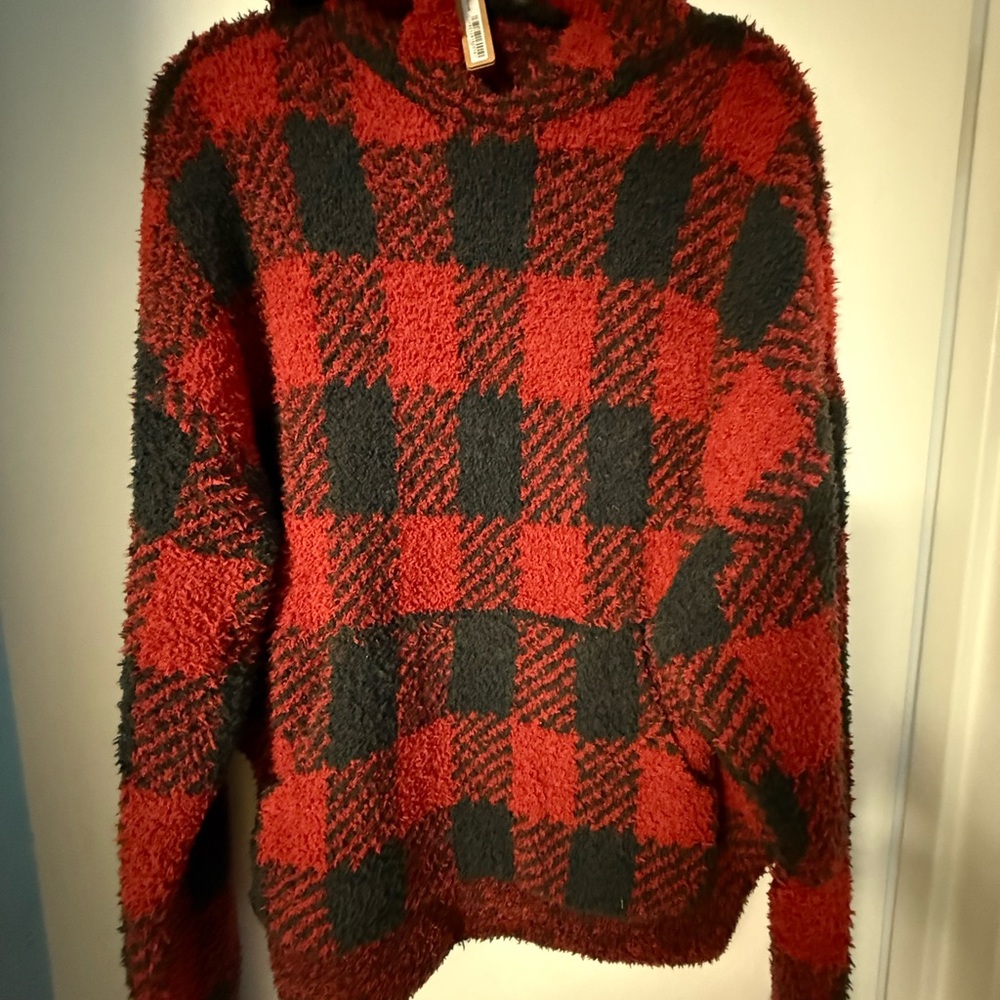 SKIMS Red and Black Cozy Knit Hoodie Size S/M - Picture 2 of 5